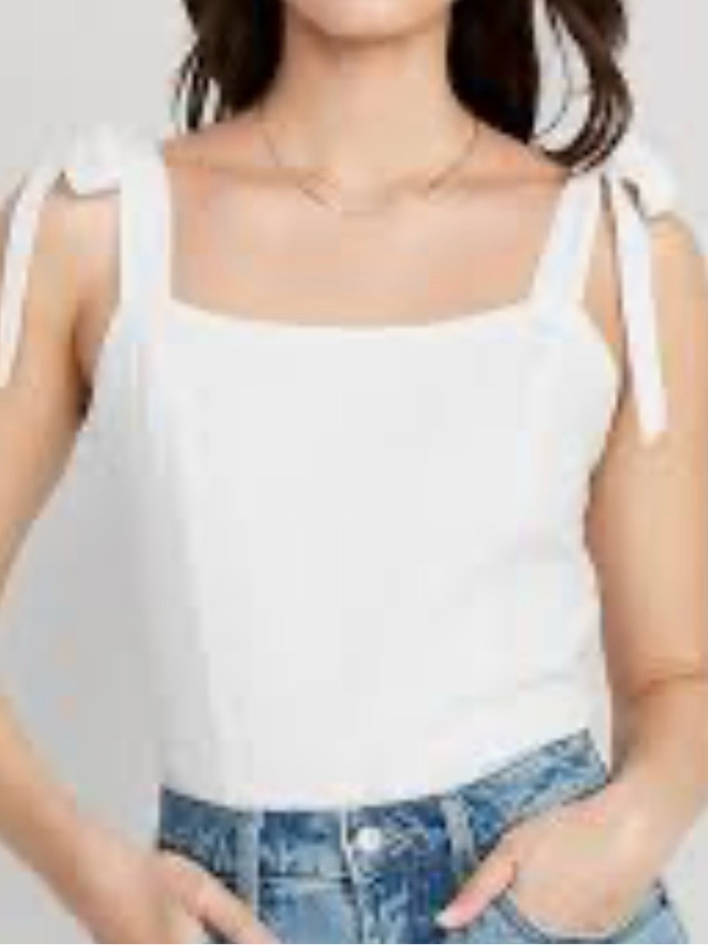 NWT Old Navy Fitted Linen-blend Tie Shoulder Cropped Corset White Top Size M